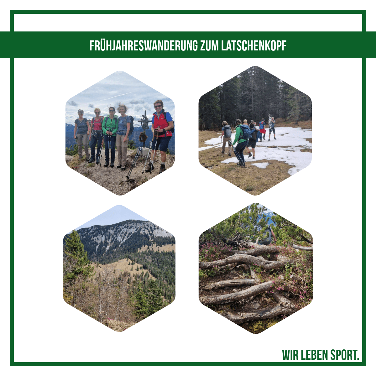 vier Bilder von der Frühjahrswanderung zum Latschenkopf